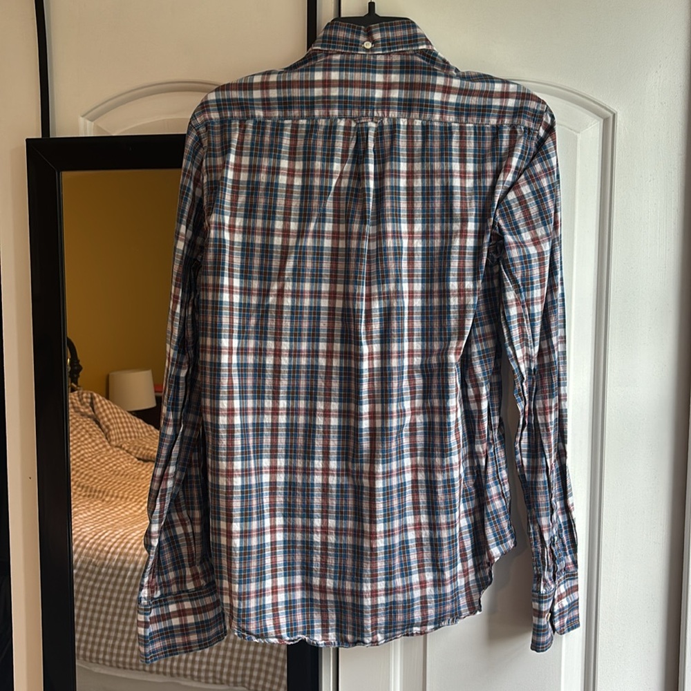 Gustin Plaid Button-Down Shirt in Blue, Brown, White - Picture 2 of 8